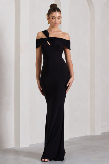 Captivating Black Strappy Asymmetric Cut-Out Maxi Dress